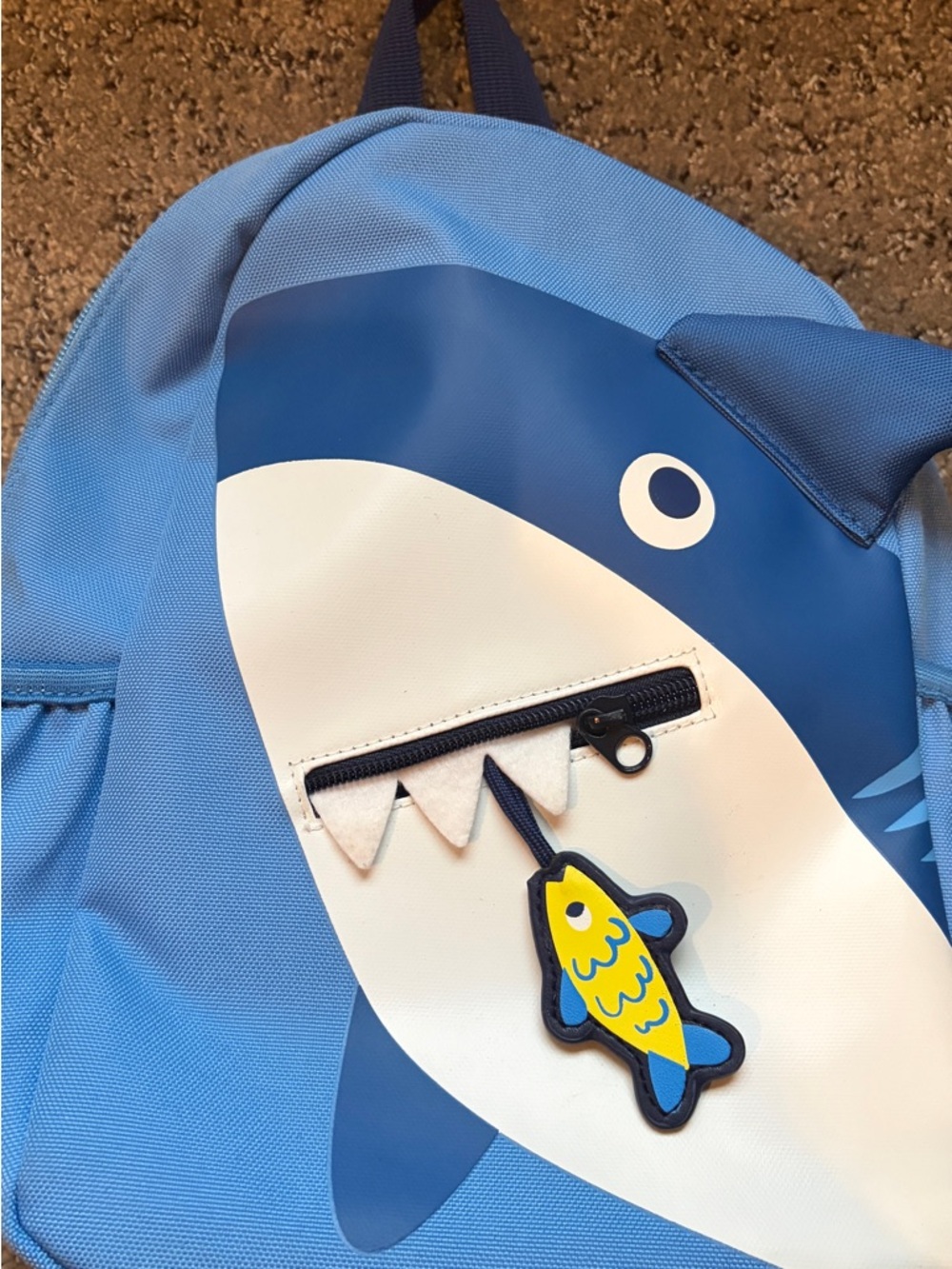 Cute Blue Shark Backpack with Yellow Fish Charm
